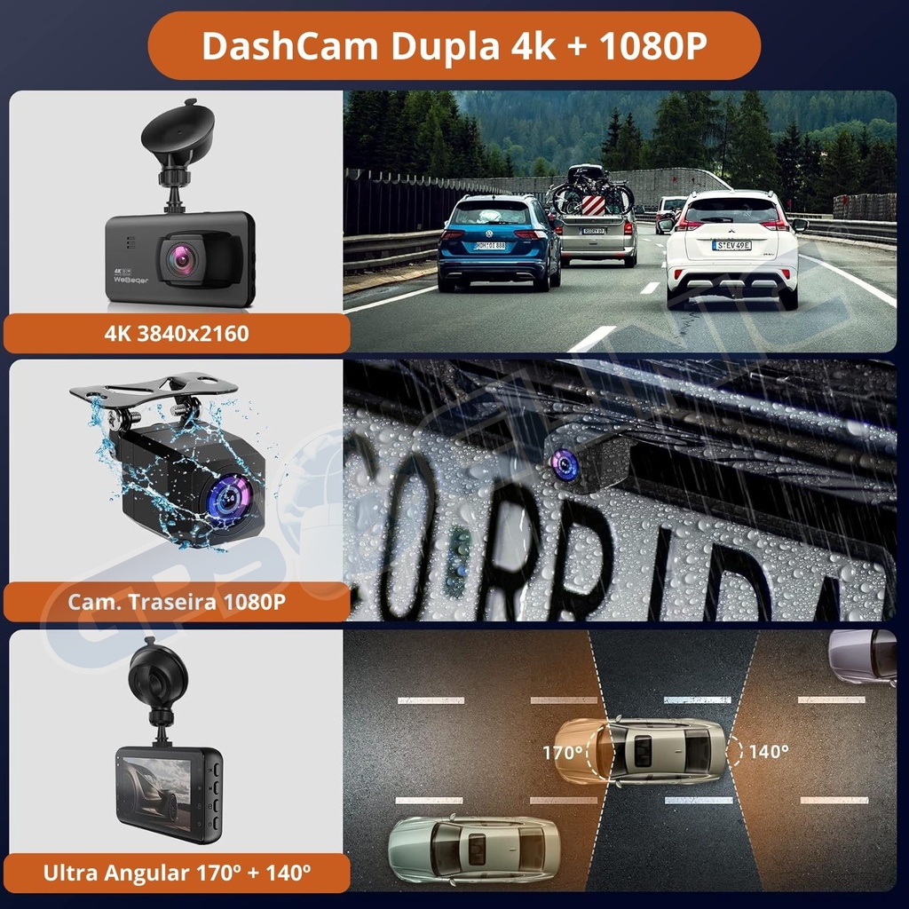 Dashcam WeBeqer LS-K20 3" 170º+140º- 1 Ano Garantia