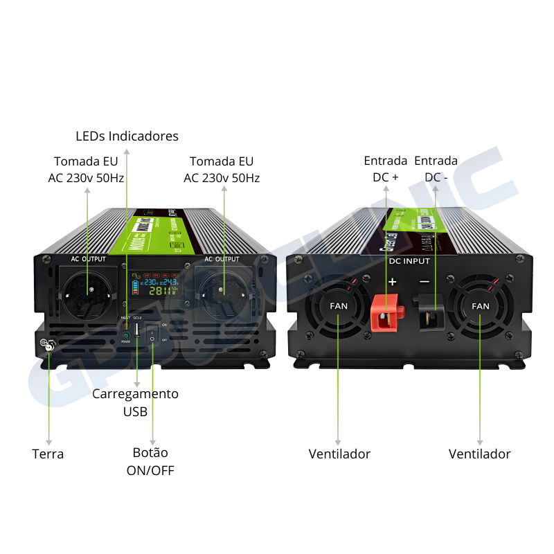 Conversor Green Cell 24V-3000/6000W Onda Pura LCD