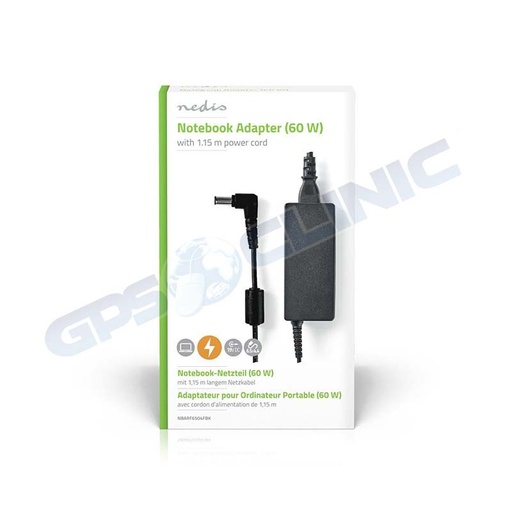 [NEDIS-NBARF6504FBK] Carreg. p/Portatil 60w Nedis 6.5x4.4mm 19v 3.16a 